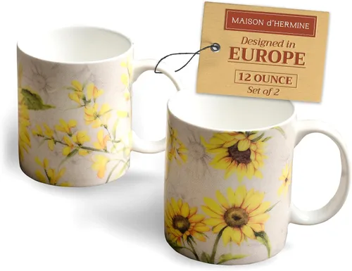 Miniatura 56 de Maison d' Hermine Taza de café con asas, tazas de porcelana fina de hueso, paquete de dos tazas de té para bebidas calientes, capuchino, latte, 015