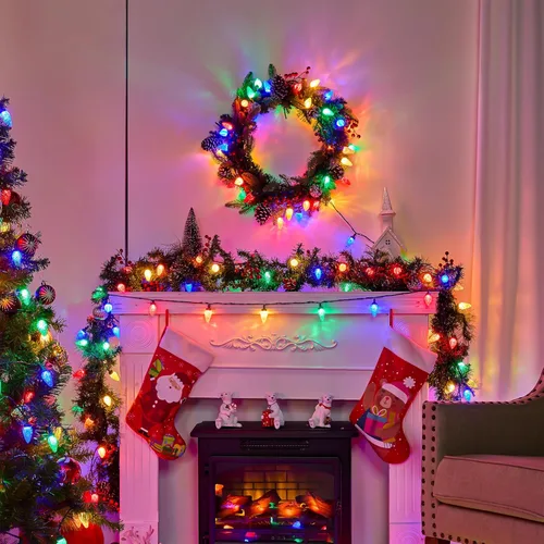 Miniatura 7 de Luces LED C9 de Navidad para exteriores, 97 pies, 150 LED, impermeables, decoraciones navideñas de fresas, luces de cadena, enchufables, luces