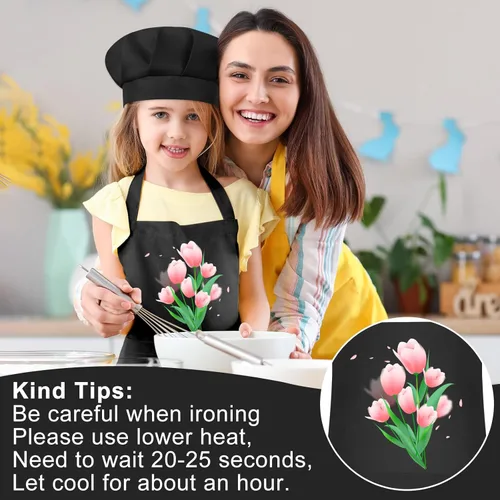 Miniatura 4 de Conjunto de Delantal y Gorro de Chef para Niños, Delantal Infantil Ajustable con 2 Bolsillos, para Niños Chef y Pintura, Cocinar, Hornear
