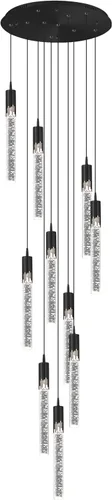 Miniatura 9 de Flashing God Candelabro LED moderno, 10 luces negras regulables, lámpara colgante con control remoto de techo alto para escalera, sala de estar