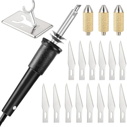 Miniatura 9 de Honoson - Herramienta de corte con cuchillo caliente eléctrico de 19 piezas, cortador de plantillas con cuchillo caliente multiusos con soporte