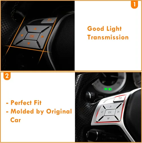 Miniatura 4 de Moonlinks Adhesivo decorativo para botón de volante compatible con Mercedes A B C E M G SL GL GLA CLA GLK SLK GLS Class, accesorios interiores