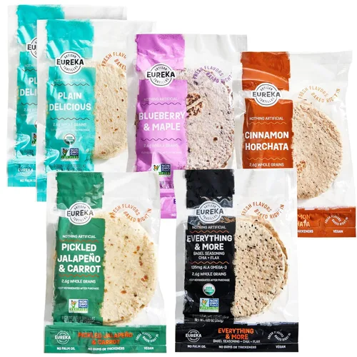 Eureka Tortilla All Flavors - Paquete variado | Tortillas de harina artesanales | Mini granos enteros de 6 pulgadas | Veganas, sin OMG, bajas en