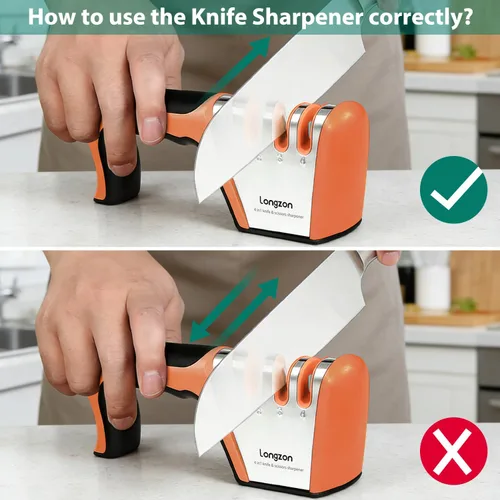 Miniatura 4 de Longzon 5-in-1 Knife Sharpener 4 Stage with Cut-Resistant Glove, Quickly Sharpens & Restores Dull Blades, Easy & Safe for Home Kitchen Use, Fits
