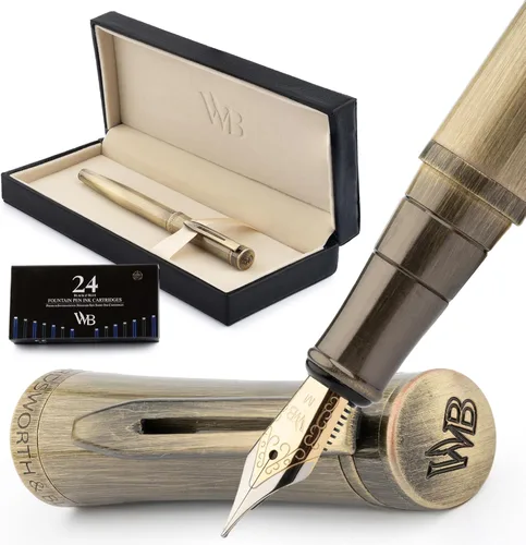 Miniatura 45 de Conjunto de pluma estilográfica Wordsworth & Black, plumín extra fino dorado de 18 quilates, incluye 24 cartuchos de tinta, convertidor de repuesto