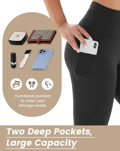 Miniatura 3 de NexiEpoch - Paquete de 4 leggings suaves para mujer, con bolsillos, control de abdomen y cintura alta, pantalones capri para yoga y ejercicio