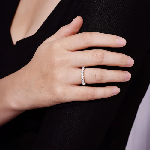 Miniatura 4 de Tienda Essentials Platinum or Gold Plated Sterling Silver All-Around Band Ring set with Round Infinite Elements Cubic Zirconia