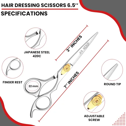 Miniatura 3 de Tijeras de corte de pelo – Serie de tijeras de afeitar afiladas – 6.5 pulgadas con ajuste fino – Tijeras de pelo de acero inoxidable profesionales