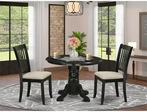 Miniatura 2 de East West Furniture SHDA3-BLK-C - Juego de mesa de comedor de 3 piezas para espacios pequeños que contiene una mesa de cocina redonda con pedestal