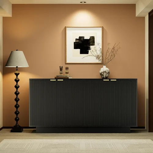 Miniatura 4 de Aparador grande de 63 pulgadas, armario de almacenamiento moderno con estante ajustable, mesa de consola de bar de vinos con 4 puertas para comedor