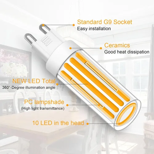 Miniatura 4 de Bombillas LED G9 de 8 W equivalentes a halógenos de 80 W, blanco suave 2700 K, ángulo de haz de 360, 120 V 800 LM, bombillas G9 con base de dos