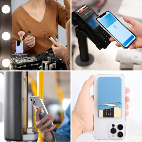 Miniatura 6 de Cartera para teléfono adhesiva, paquete de 5 tarjeteros para la parte posterior de la funda del teléfono, soporte adhesivo de silicona para tarjetas