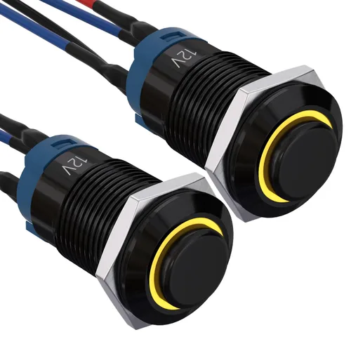 Miniatura 18 de APIELE Interruptor de botón de bloqueo de 0.472 in SPST pre-cableado de 5.906 in de cabeza redonda alta aleación de aluminio 1NO 1 normalmente