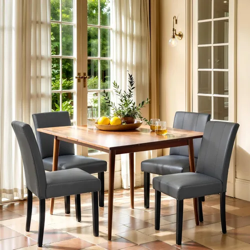 Miniatura 48 de CHUN YI Juego de 4 sillas de comedor tapizadas de piel sintética con ribete de cabeza de clavo y patas de madera, sillas laterales Parsons modernas