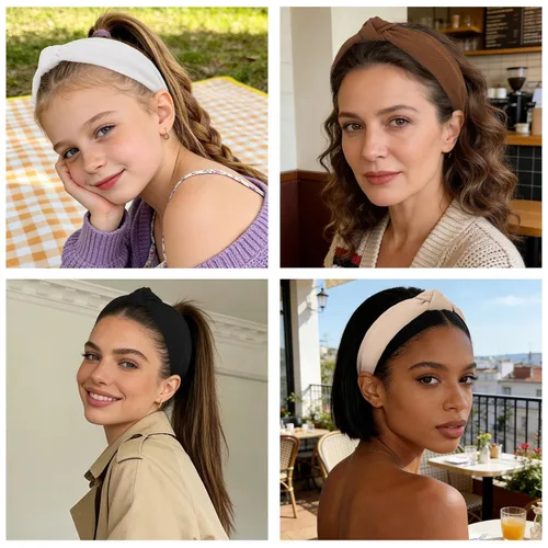 Miniatura 4 de YISSION Paquete de 4 diademas anudadas para mujer, diademas de tela de torsión ancha, color sólido, antideslizantes, accesorios para el cabello