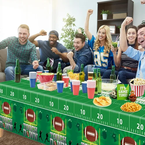 Miniatura 4 de Paquete de 4 manteles de fútbol americano, fundas para mesa de cumpleaños, fiesta temática de fútbol, mantel desechable para mesa de retorno