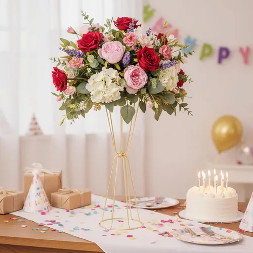 Miniatura 3 de Juego de 4 jarrones geométricos dorados para centros de mesa, soportes de flores de 23.6 pulgadas de alto para bodas, jarrones de trompeta florales