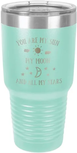Miniatura 21 de Taza de viaje grabada con grabado en polvo de acero grabado con láser, con texto en inglés "You are MY SUN MY MOON AND ALL MY STARS", sin BPA