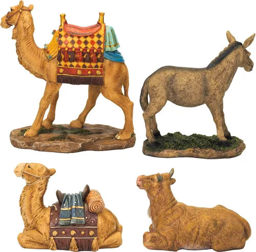 Miniatura 4 de Three Kings Gifts - Camellos, burro y buey, base inferior plana de Polystone para estabilidad, decoración del hogar, juegos y figuras de belén