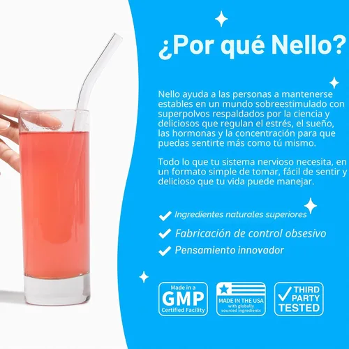 Miniatura 5 de Nello Supercalm - Mezcla de bebida en polvo, reductor de cortisol y ayuda para dormir, L Teanina, Ashwagandha Ksm-66, Magnesio Glicinato, Vitamina