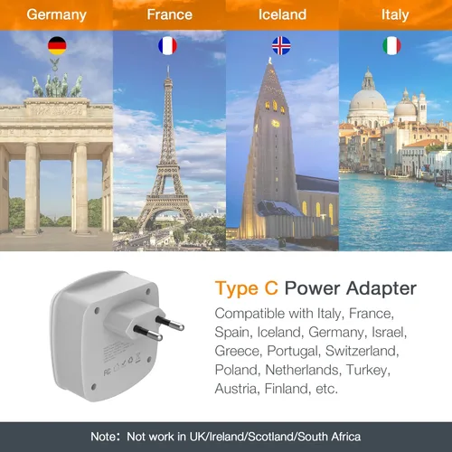 Miniatura 2 de Convertidor de adaptador de enchufe de viaje europeo, convertidor de enchufe de alimentación internacional TESSAN con 2 USB, adaptador de salida