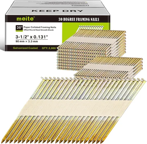 Miniatura 9 de meite Clavos de marco de 30 grados de 3 pulgadas x 0.120 pulgadas, clavos de papel para pistola clavadora de enmarcar de 30 a 34 grados, clavos