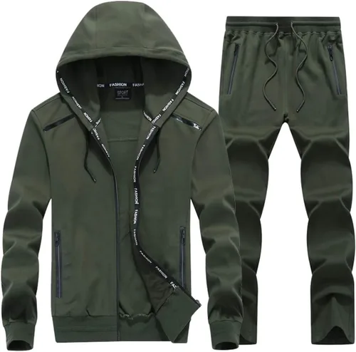 Miniatura 2 de INVACHI Conjunto deportivo de 2 piezas con cremallera completa para hombre, chaqueta casual con capucha y pantalones deportivos