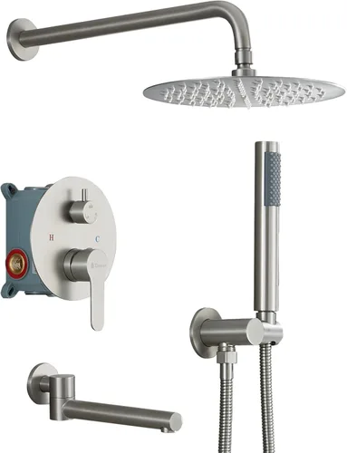 Miniatura 9 de DASAN DA-SS03BG-R10W - Juego completo de grifos de bañera, sistema de ducha de bañera dorado cepillado con boquilla de bañera, bañera y grifo