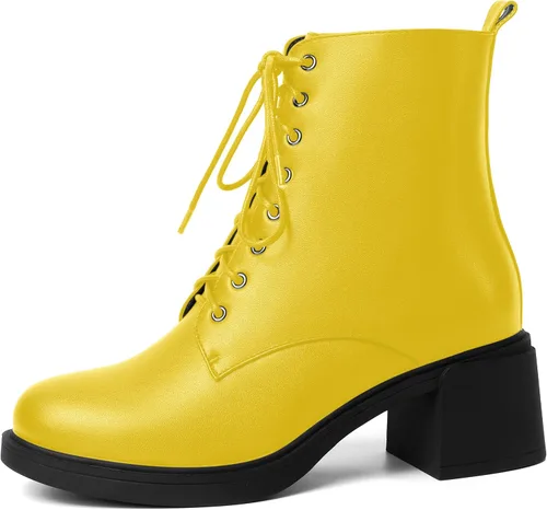 Miniatura 65 de ROSERWISH Botas altas de tacón bajo y grueso para mujer, con cordones, cómodas, modernas, con puntera redonda, de 2.5 pulgadas