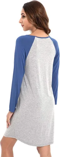 Miniatura 5 de LazyCozy Camisones de bambú para mujer, camisa de noche de manga larga, ropa de dormir suave, ligera, cuello redondo, vestido de noche