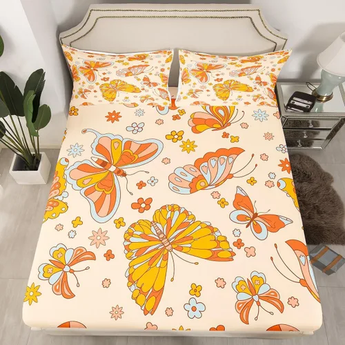 Miniatura 28 de Juego de ropa de cama con diseño floral bohemio, tamaño individual, diseño retro de flores groovy, 60S y 70S, diseño de flores hippie para niños