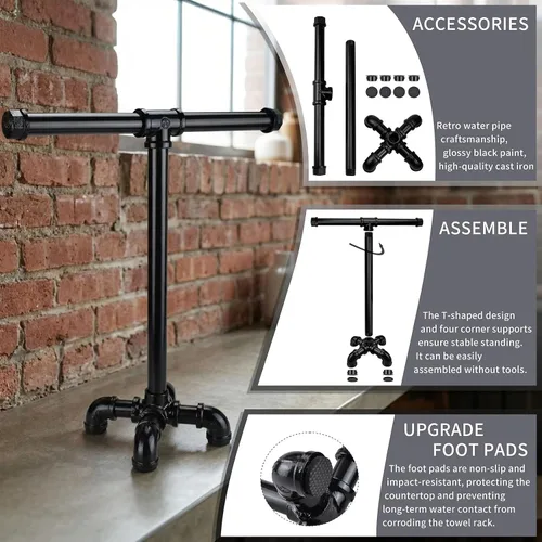 Miniatura 5 de Toallero de mano de tubo rústico Estante de toalla de pie industrial en forma de T Almacenamiento de toallas para baño ROXLLGJC