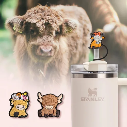 Miniatura 7 de 6 piezas de cubierta de pajita de silicona para vacas de las Tierras Altas, cubierta de pajita, tapa de pajita para vaso Stanley, adecuada