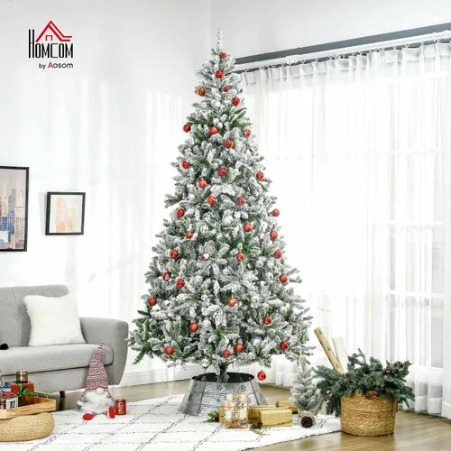 Miniatura 2 de HOMCOM Árbol de Navidad artificial de pino flocado de nieve sin luz de 9 pies de alto con ramas realistas, verde