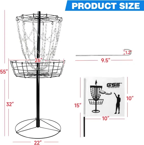 Miniatura 2 de GSE Games & Sports Expert PRO - Cesta portátil de golf de disco, 12 cadenas/24 cadenas, disco volador de metal, cestas de práctica de golf