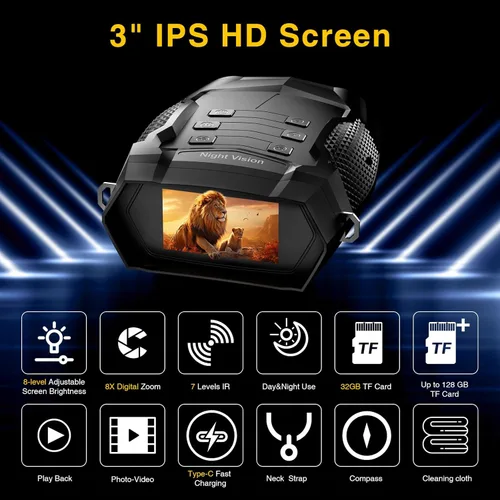 Miniatura 5 de Gafas de visión nocturna 4K 8X con zoom óptico para adultos, 5000 mAh, visión nocturna recargable, infrarrojos, pantalla HD de 3 pulgadas, ideal