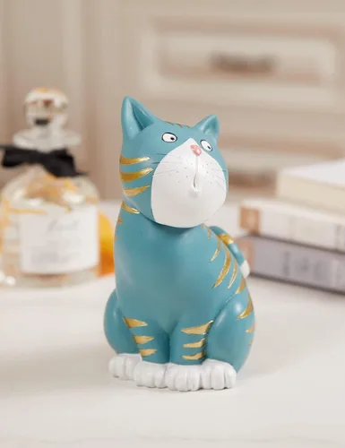 Miniatura 3 de SEINHIJO Estatua de gato, escultura de animal, decoración moderna, arte de regalo para el hogar, dormitorio, sala de estar, poliresina, azul, 6.0
