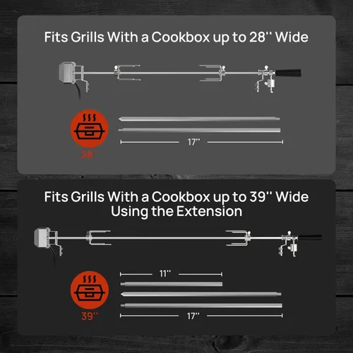 Miniatura 3 de TURBRO Kit de Asador de Acero Inoxidable para Parrillas de Gas con Caja de Cocción de hasta 39'' - Incluye Motor Eléctrico de 4W, Varilla de Asador
