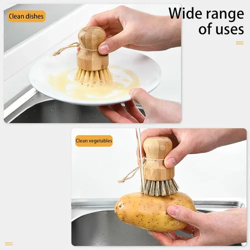 Miniatura 6 de Cepillo para lavar platos de sisal natural, cepillo redondo de bambú, ollas, sartenes, verduras, cepillo de limpieza del hogar... (sisal)