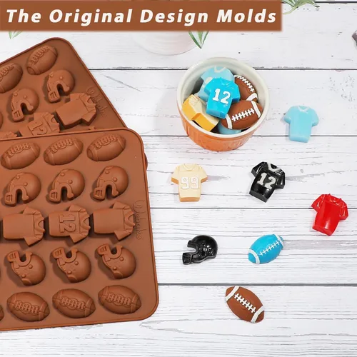 Miniatura 7 de Webake Molde de chocolate de fútbol – Molde de silicona de 30 cavidades con forma de fútbol, casco y jersey, para decoraciones de chocolate, dulces