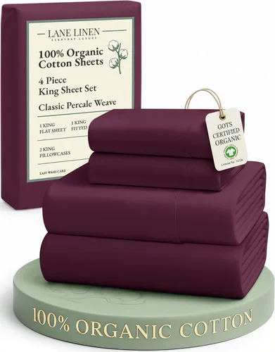 Miniatura 205 de LANE LINEN Sábanas 100% algodón orgánico para cama tamaño King, sábanas de percal suave, transpirables, de lujo, estilo hotelero, lavables a 09