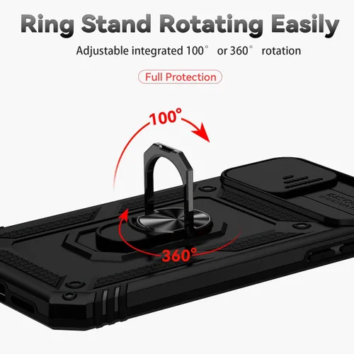 Miniatura 5 de Funda para iPhone XR, cubierta de lente de cámara deslizante integrada+soporte de anillo de dedo+protector de pantalla, funda protectora de cuerpo