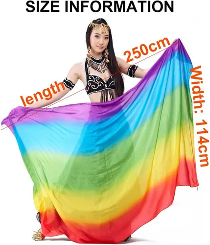 Miniatura 3 de Nimiman Mujeres 100% Seda Real Vientre Danza Velos Bailando Mano Bufandas Color Gradual Tamaño Adulto
