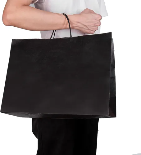 Miniatura 5 de Ronvir - Bolsas grandes de papel kraft con asas a granel para compras, paquete de 70, color negro 16x6x12 Inch,120GSM,Thick,Durable,8LB