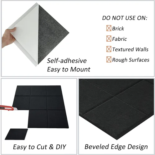 Miniatura 5 de BXI Absorbedor de sonido, paquete de 16 paneles autoadhesivos de absorción acústica de 12 x 12 x 0.4 pulgadas, paneles de absorción de sonido