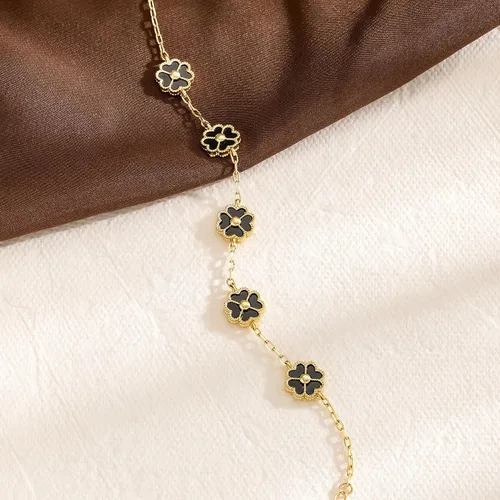 Miniatura 5 de NECOCY Pulsera de trébol para mujer, moderna chapada en oro de 18 quilates, cuatro hojas, juego de pulseras de flores de la suerte, ajustables
