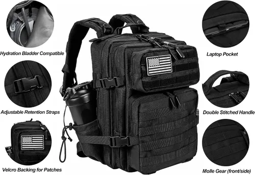 Miniatura 6 de LHI Mochila Militar Táctica para Hombres y Mujeres 25L/35L Mochila de Asalto del Ejército Bolsa Mochila Pequeña con Portabotellas