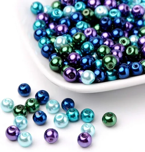 Miniatura 11 de Pandahall - 400 cuentas de perlas de vidrio perlado brillante de 0.157 pulgadas (0.157 in), cuentas espaciadoras sueltas de vidrio de color mixto