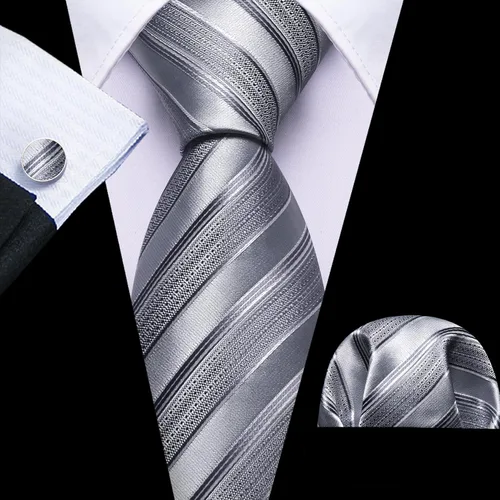 Miniatura 105 de Barry.Wang Juego de corbatas para hombre, corbata de seda a rayas, tejido a cuadros, gemelos formales, negocios, boda
