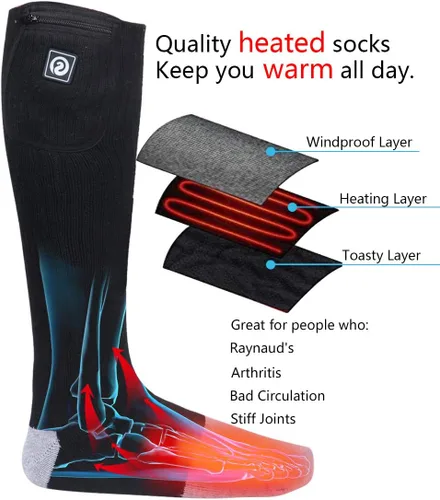 Miniatura 2 de Calcetines calefactables para hombres y mujeres, calcetines eléctricos térmicos alimentados por batería para pies fríos, camping, caza, invierno